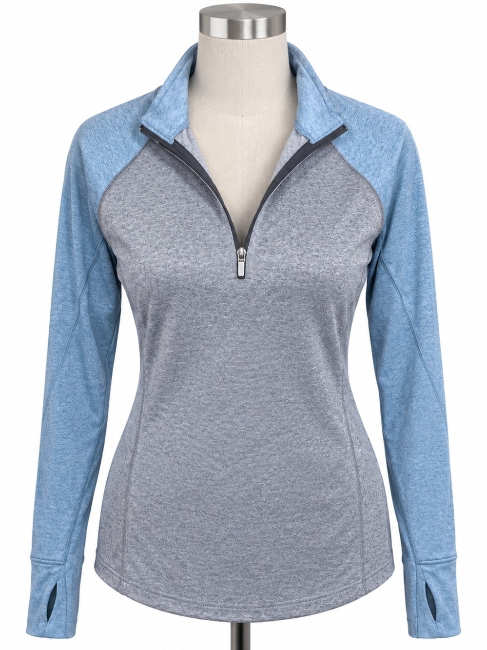 Everlast Women’s M Blue Gray Quarter Zip Athletic Pullover Thumbholes
